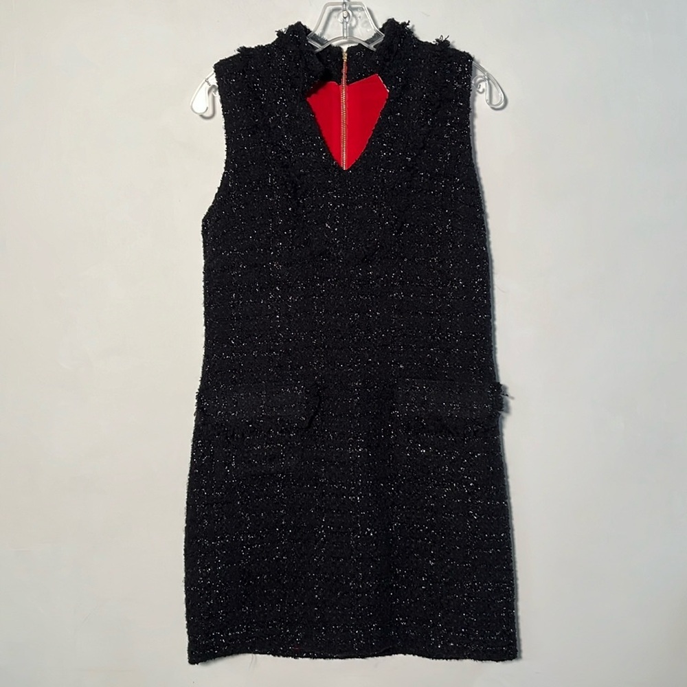 SAIL TO SABLE STS Preppy Party Black Boucle V-Neck Metallic Thread Sheath SZ 6